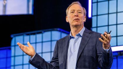 Brad Smith, president of Microsoft, at the Web Summit conference in Vancouver, British Columbia, Canada, on Wednesday, May 28, 2025.