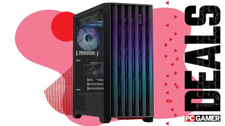 A Yeyian Phoenix Mesh gaming PC on a custom PC Gamer Deals background.