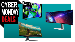 An image of three powerful monitors with deals for this Cyber Monday.