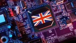 British flag on CPU in circuit board 