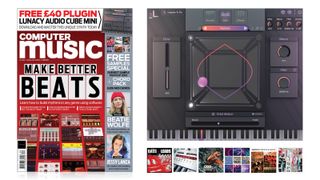 cover of Computer Music magazine issue 326 and an image of the free Lunacy Audio CUBE plugin