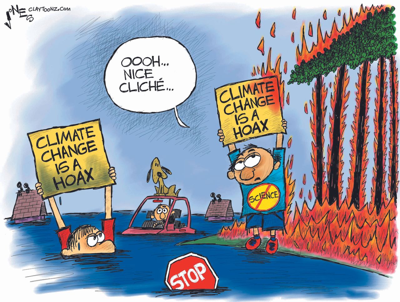 Political cartoon U.S. Hurricane climate change deniers