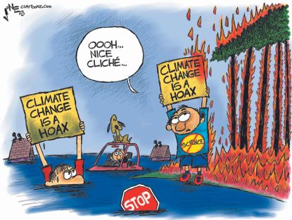 Political cartoon U.S. Hurricane climate change deniers