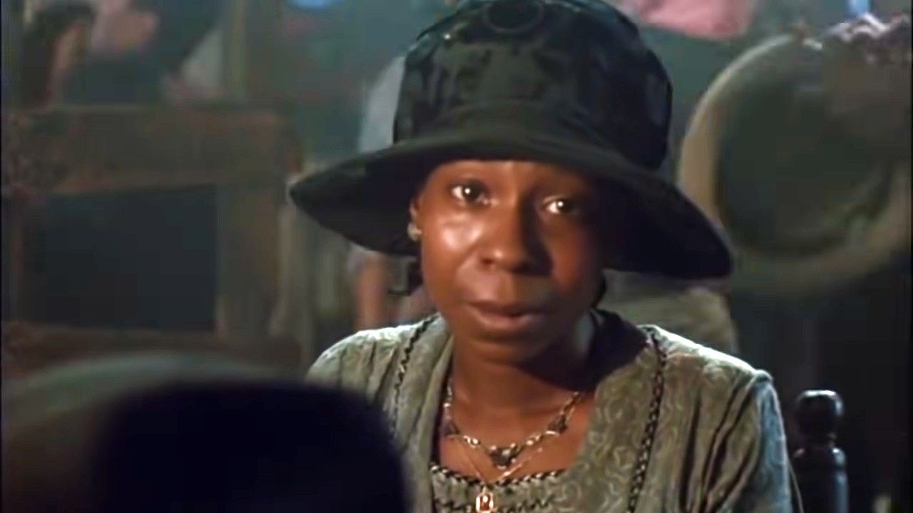 Screenshot of Whoopi Goldberg as Celie in The Color Purple trailer