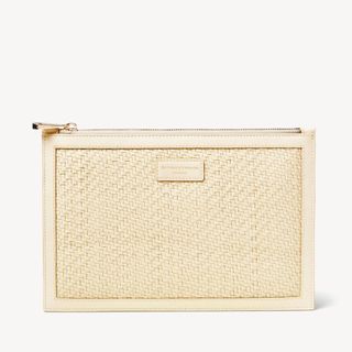 Aspinal of London Large Essential Flat Pouch Ivory Woven Leather