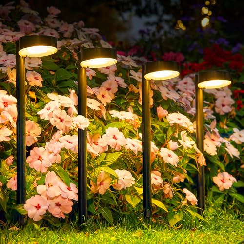 Ahaorigin 8 Pack Solar Pathway Lights Outdoor, Solar Lights for Outside With Brighter 12 Led, Up to 12 Hrs Outdoor Waterproof Garden Light for Yard Pathway Walkway Garden Decor, Black