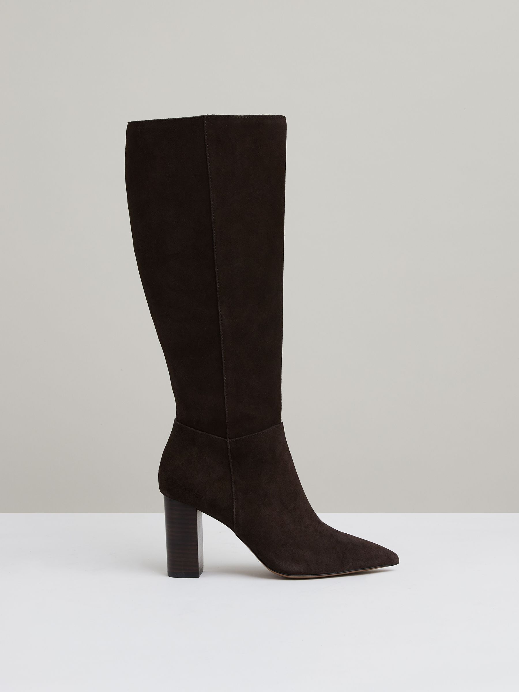 Block Heel Knee High Boots in Chocolate