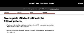 Complete eSIM activation on Verizon