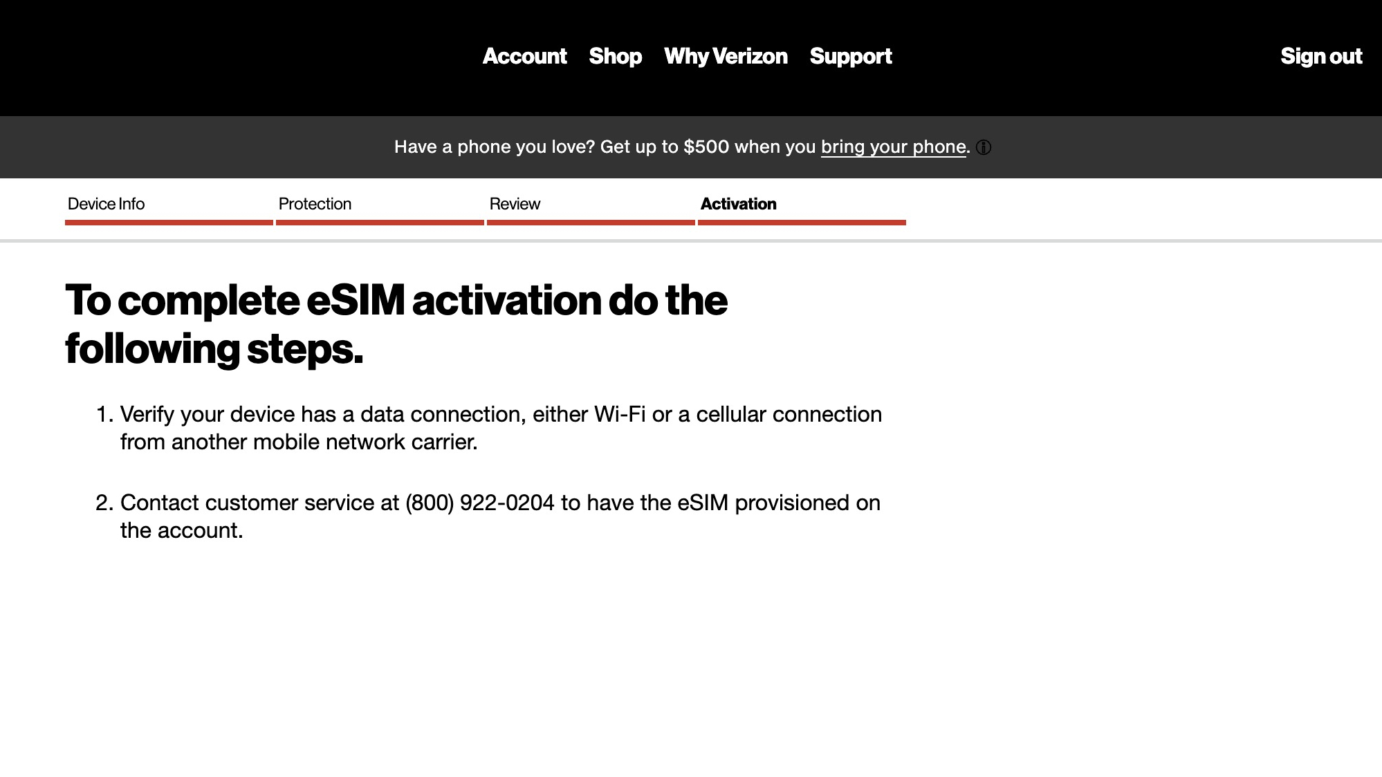 Activación completa de eSIM en Verizon
