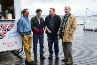 Men Up on BBC1 stars Phaldut Sharma, Iwan Rheon, Mark Lewis Jones and Steffan Rhodri.