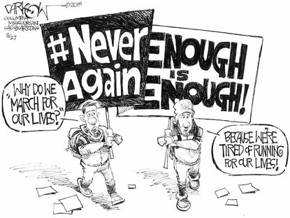 Political cartoon U.S. March For Our Lives Never Again NRA mass shootings teens