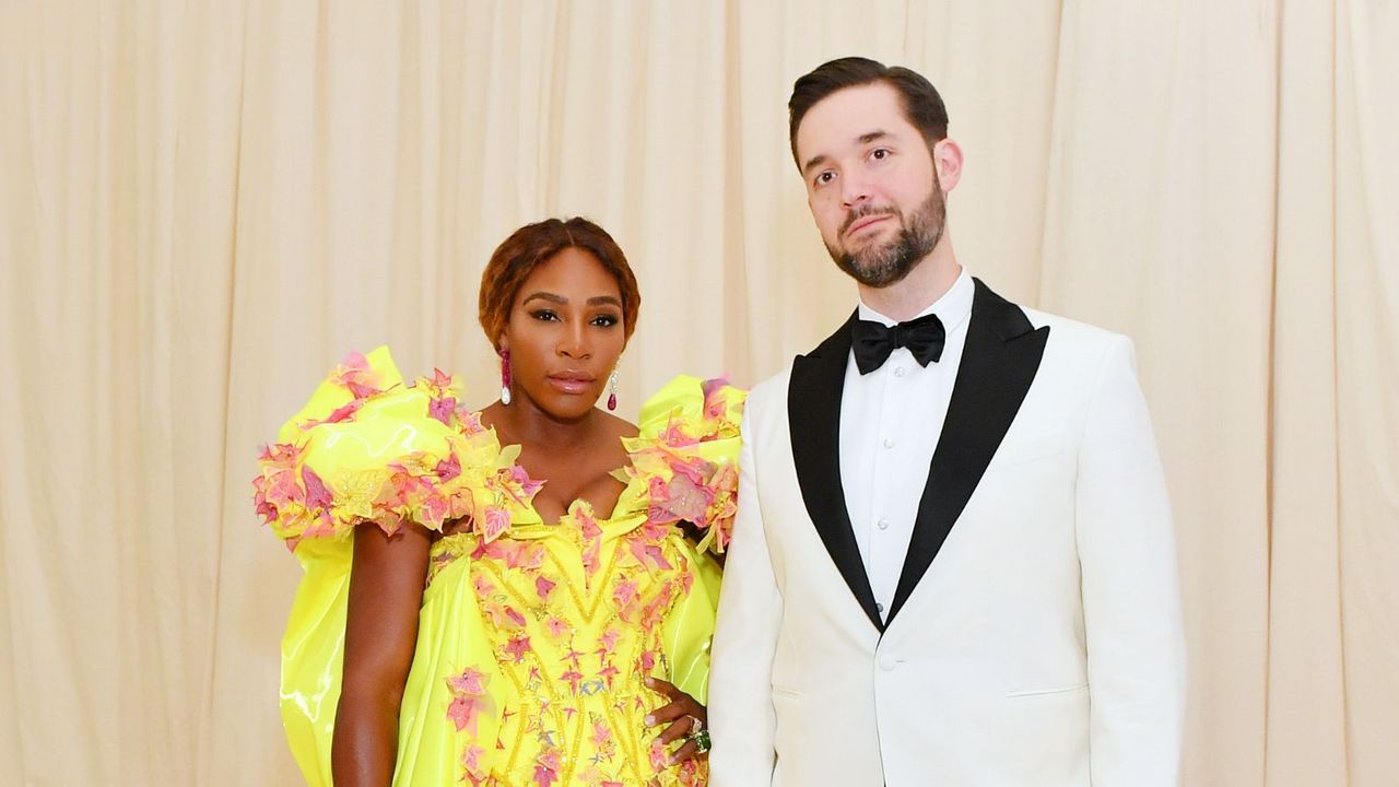 serena williams and alexis ohanian on a white background