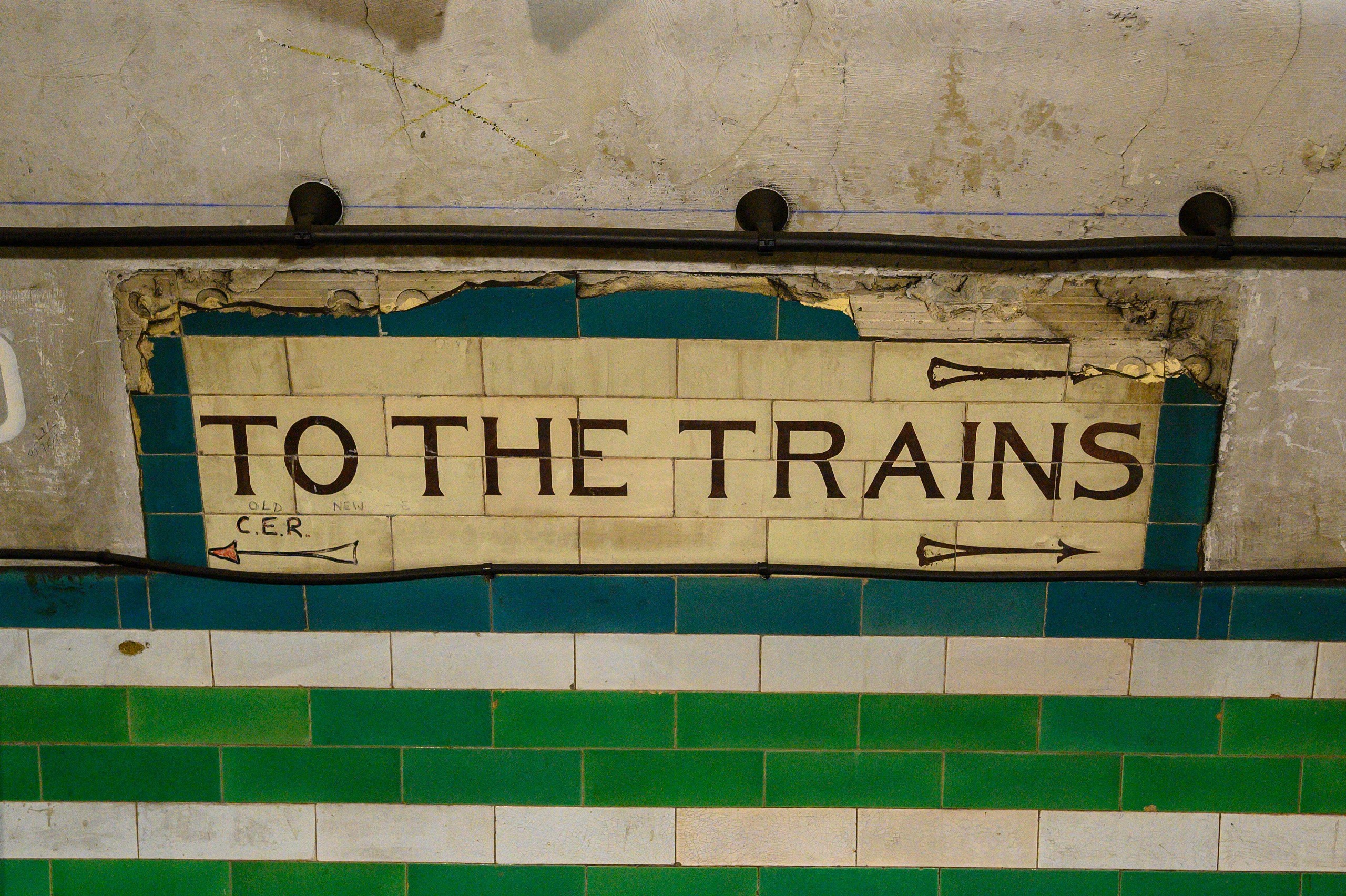 A sign at the abandoned Piccadilly Station on the London Underground