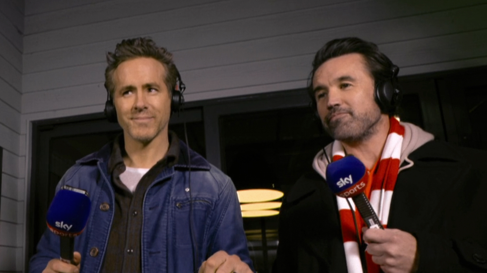 Ryan Reynolds and Rob Mac doing the broadcast on Welcome To Wrexham