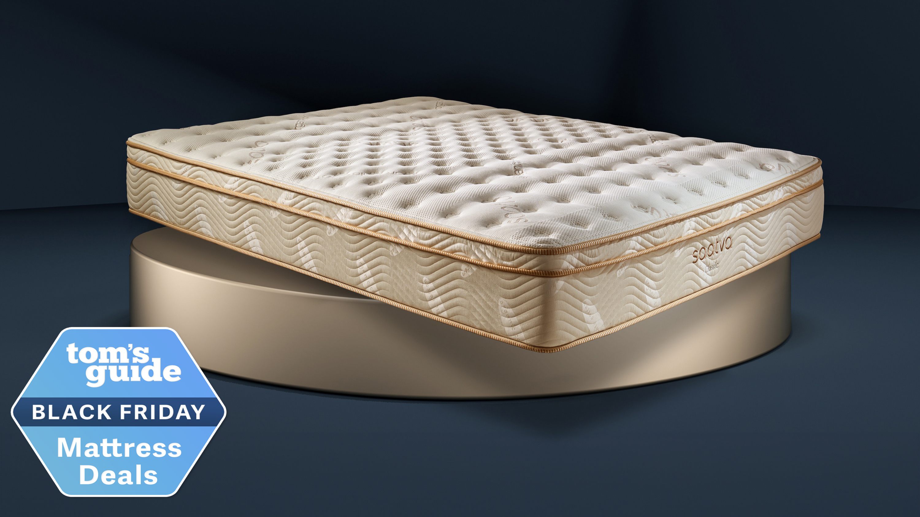 Saatva Classic on a gold foundation