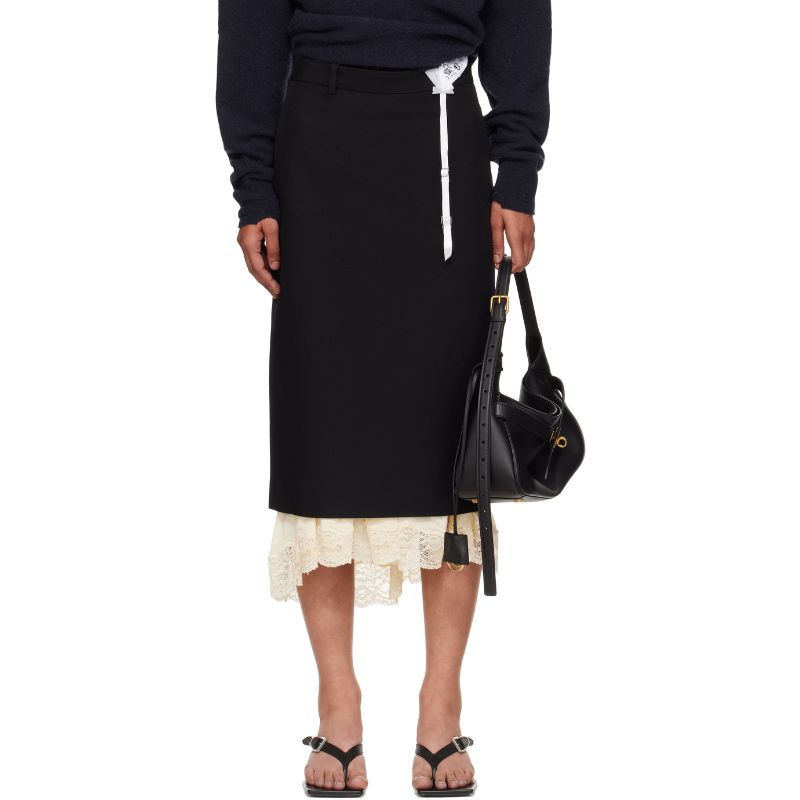 Black Lingerie Tailored Midi Skirt on model