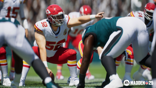 Madden 25 screenshot - Chiefs center points out defenders against Eagles