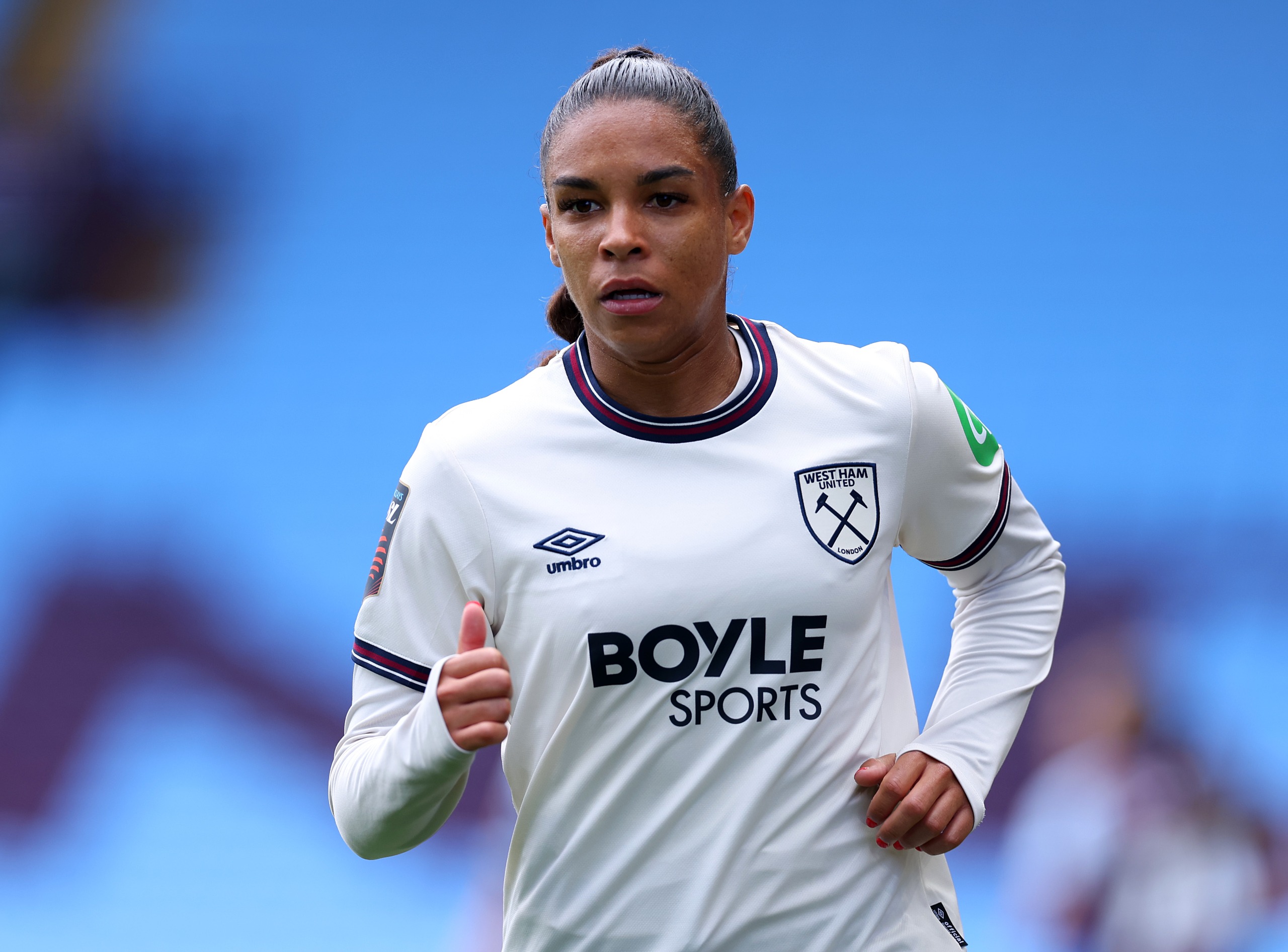 Estelle Cascarino of West Ham United during the Barclays Women's Super League match between Aston Villa and West Ham United at Villa Park on May 04, 2026 in Birmingham, England.