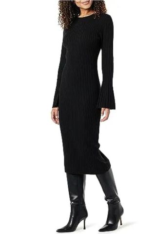 The Drop Women's Fernanda Bell Sleeve Ribbed Sweater Dress Black, 2x, Plus Size