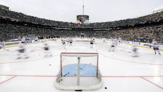 NHL Winter Classic behind the goals on the ice
