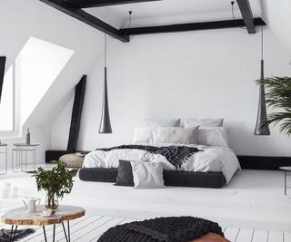 open plan living space with black an white colour theme