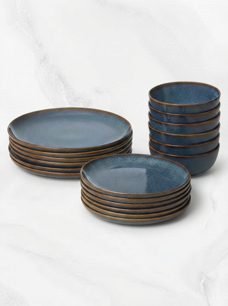 IKEA kitchenware in blue and walnut