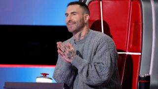 Adam Levine is shown in his chair on The Voice Season 27.