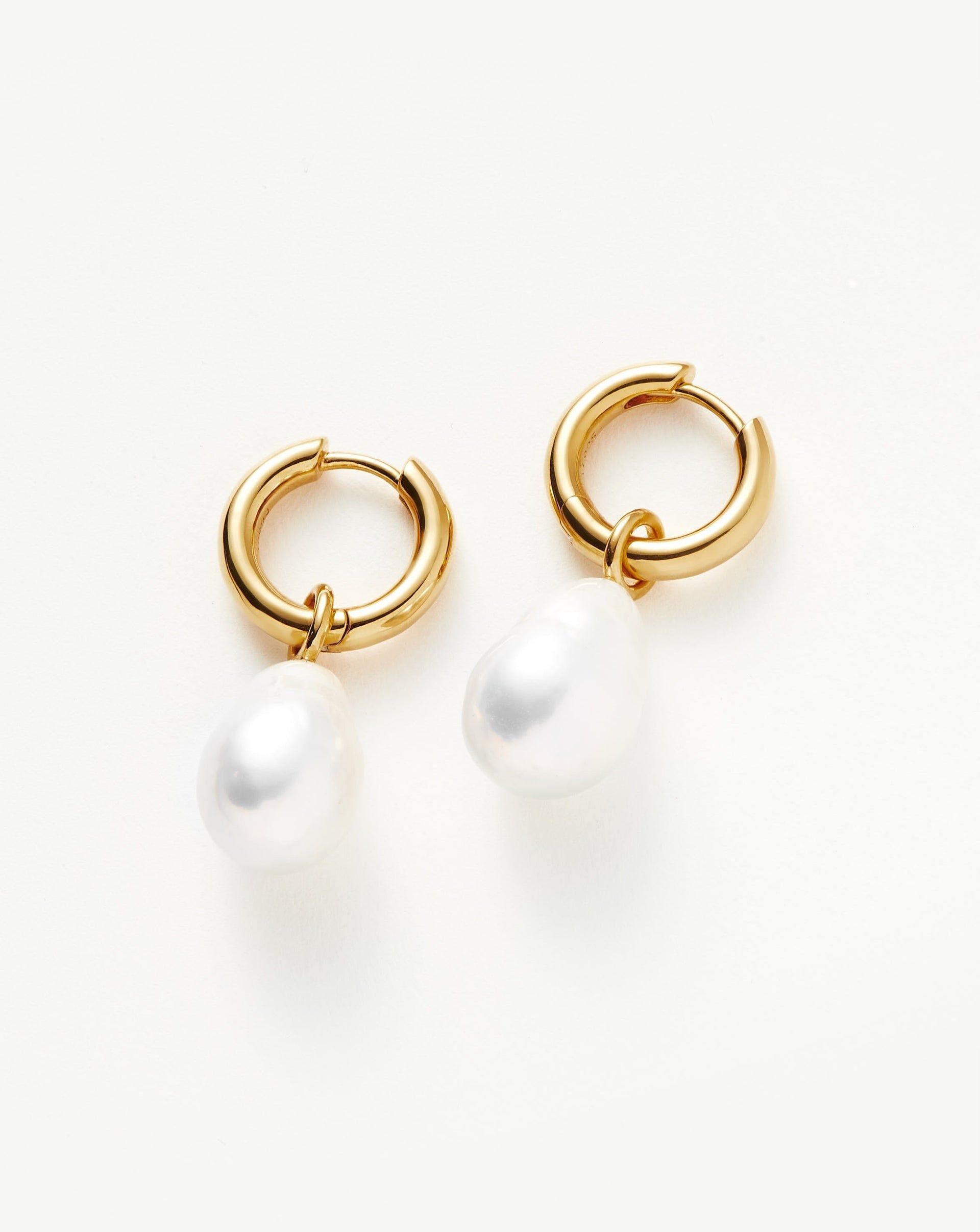 Baroque Pearl Drop Tunnel Mini Hoop Earrings | 18ct Gold Vermeil/pearl - 18ct Gold Vermeil/pearl