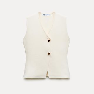 Zara Plain Knit Top With Gold Button