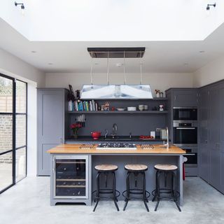 Kitchen makeover with grey Plain English units and concrete floors ...