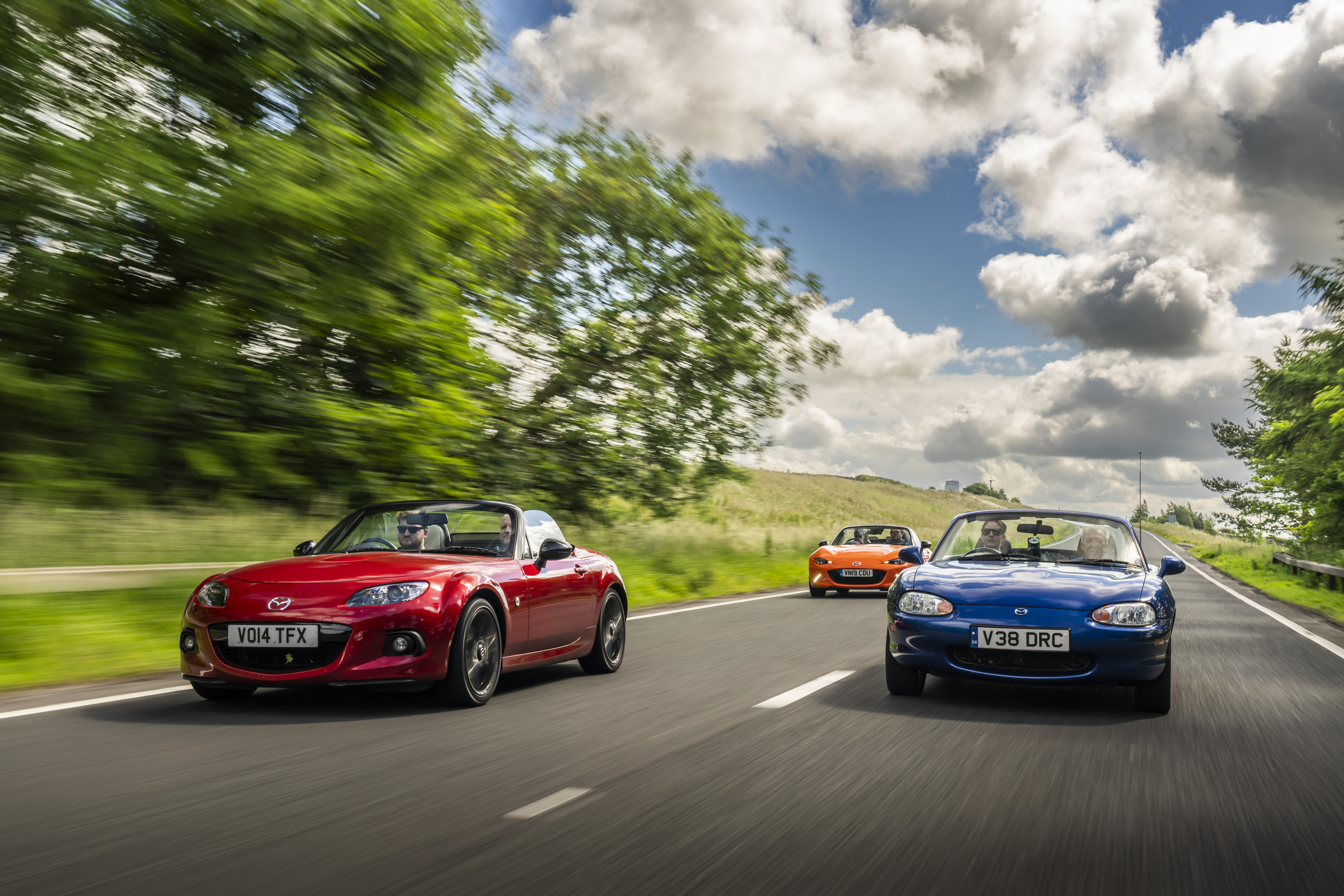 A mazda MX5, zooming through great britain