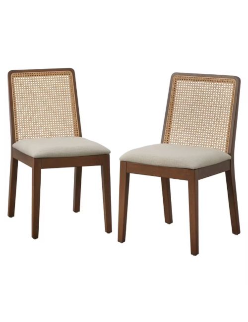Buylateral Set of 2 Newington Cane Dining Chair Walnut/beige
