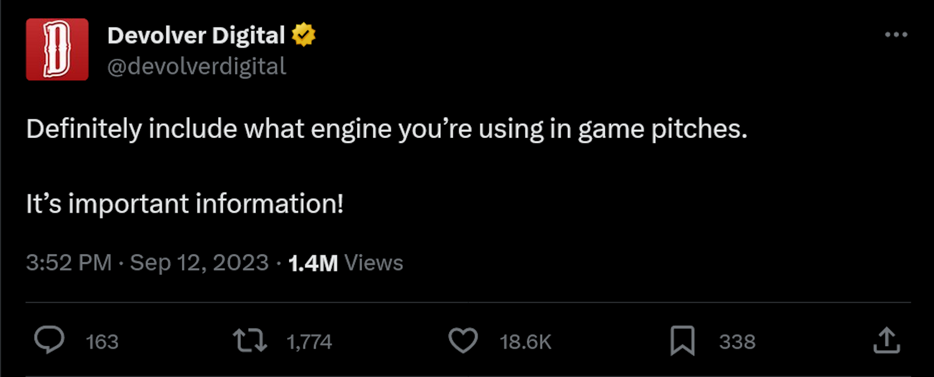 Definitely include what engine you’re using in game pitches. It’s important information!