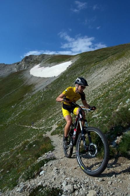 Macky Franklin navigates a switchback near the top of Wheeler Trail