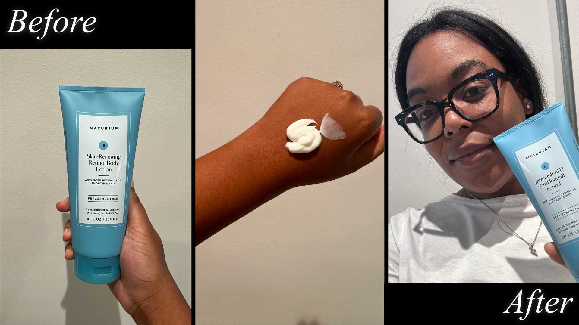Ariel Baker testing Naturium's Retinol Body Lotion