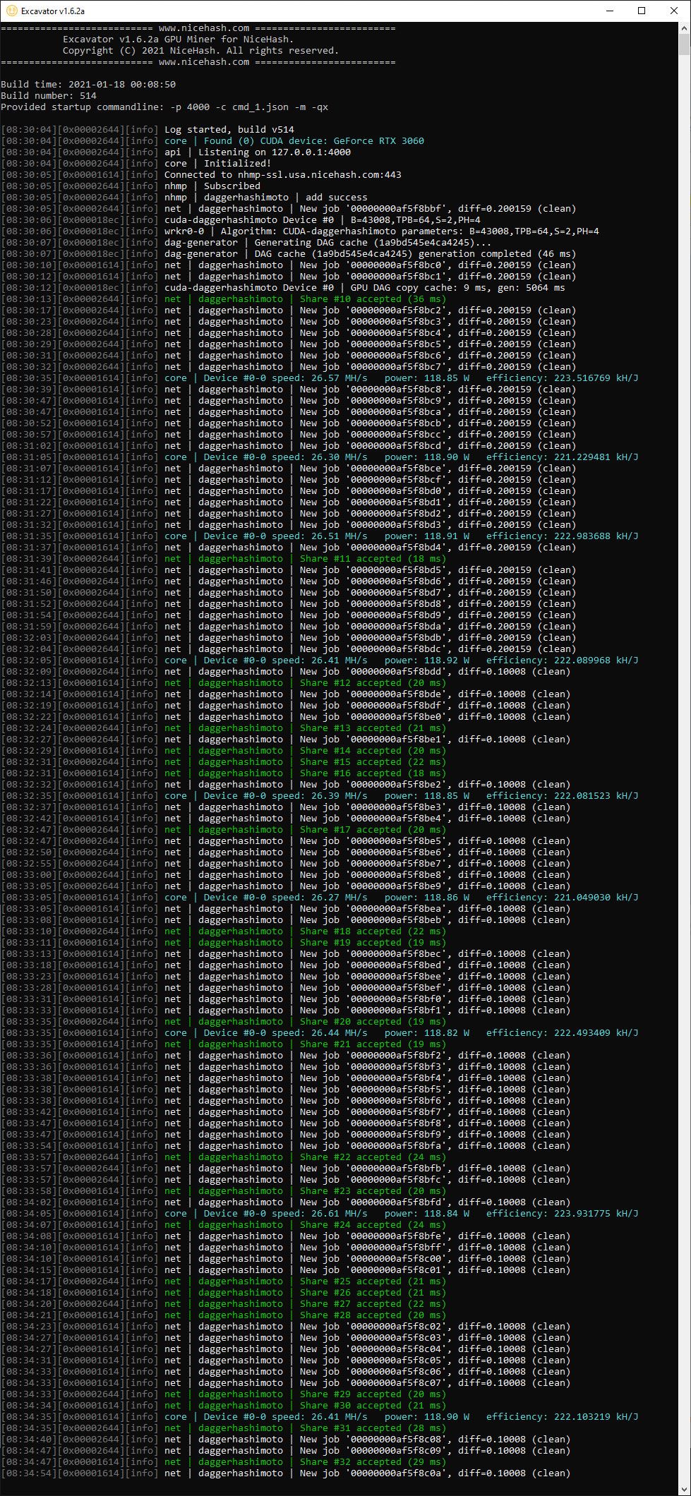 Ethereum mining with old and new drivers on RTX 3060