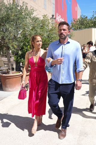 Jennifer Lopez and Ben Affleck are seen strolling near the Louvre Museum on July 24, 2022 in Paris, France