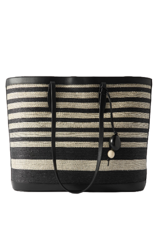 Hunting Season Embellished Leather-Trimmed Striped Straw Tote