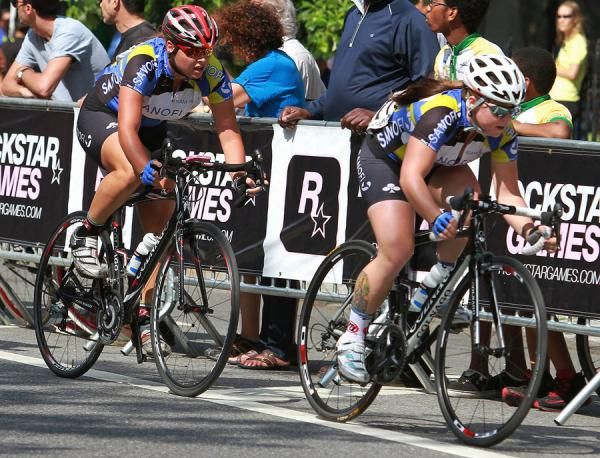 Team Type 1-SANOFI rider Morgan Patton leads her teammate, Mandy Marquardt out for the sprint.