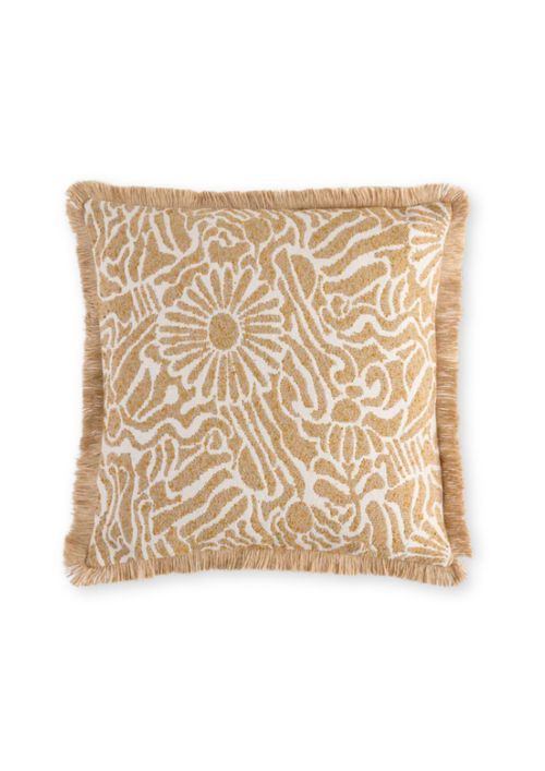 In- & Outdoor Embroidered Floral Cushion in Ochre Yellow