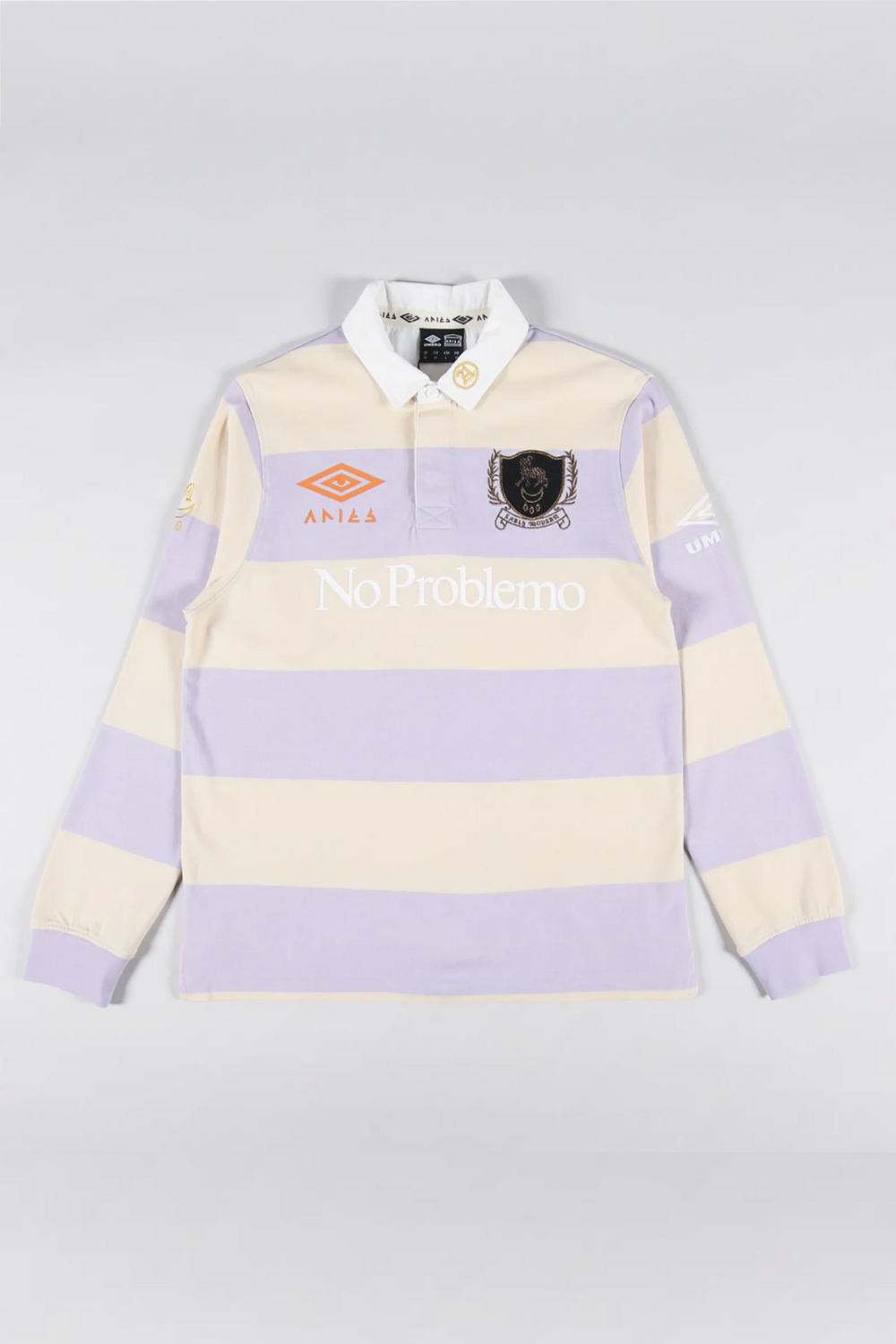 Aries X Umbro, Screenprinted Rugby Shirt Lilac Cream White