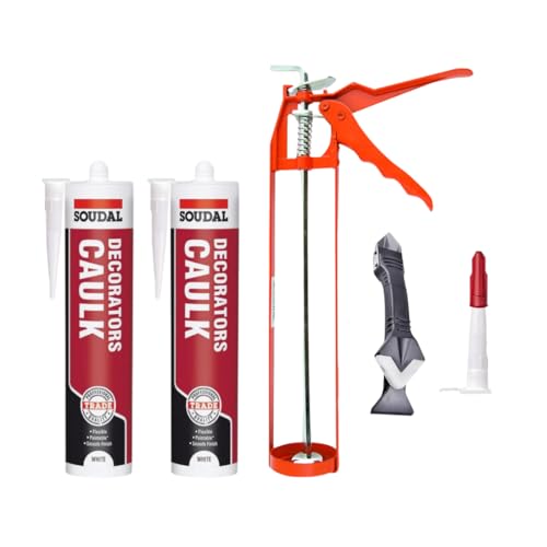 Decorators Caulk White Bundle: White Decorators Caulk Gap Filler Acrylic Silicone Adhesive Sealant 290ml 2x, Skeleton Caulking Gun, Silicone Sealant Finishing Tool and Threaded Nozzle With Cap : Amazon.co.uk: Diy & Tools