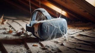 VR headset abandoned in attic gathering dust.