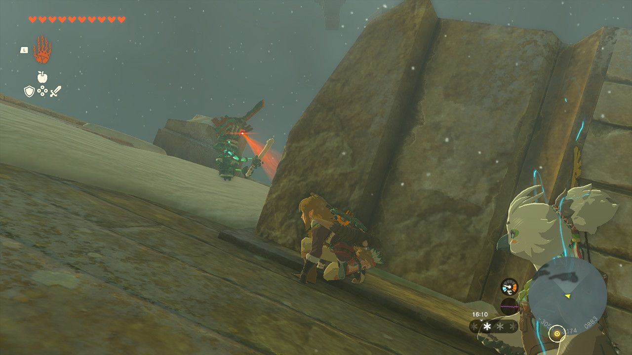 Link and Tulin hide from Zonai