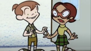 Rudy and Penny enter a chalkboard on ChalkZone