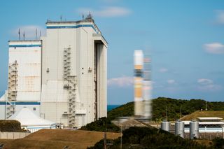 H-IIA Rocket Rolls Out for GPM Mission (10-Second Exposure)