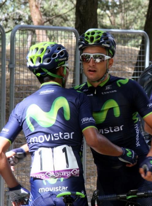 Nairo Quintana congratulates his teammate Juanjo Lobato