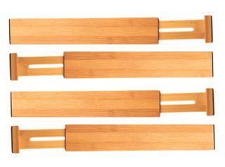 4-Pack Drawer Dividers – 100% Natural Bamboo Drawer Dividers – Sturdy & Durable, Tension-Loaded Spring Design for Easy Installation - Extendable & Adjustable Kitchen Drawer Organiser