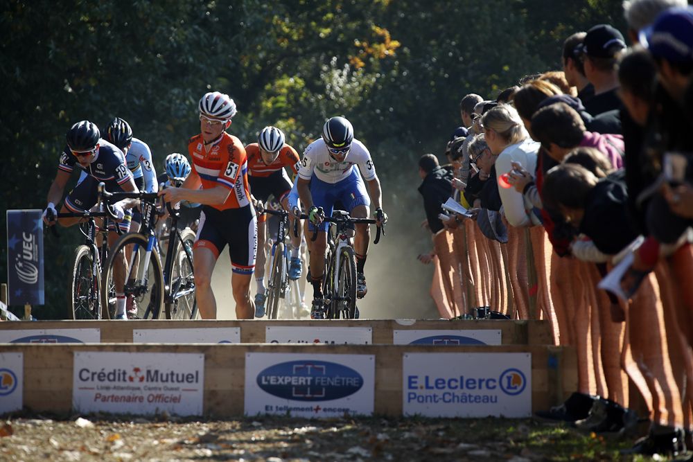 U23 riders at the barriers during the European championships