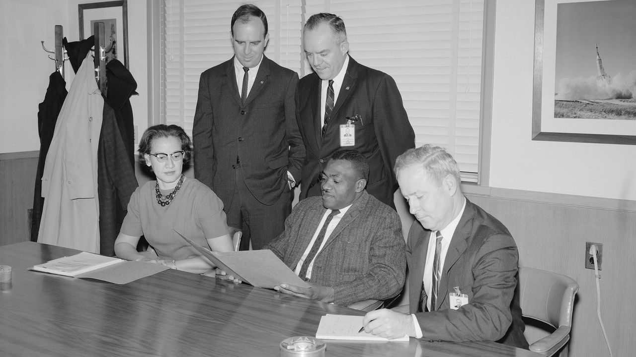 Katherine Johnson and four colleagues review Langley's Affirmative Action Program in 1965.